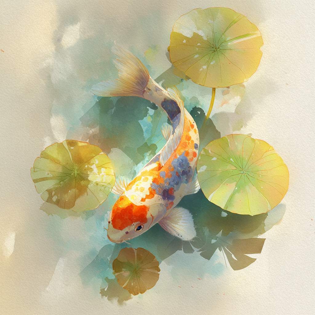 Graceful Koi Among Lotus Leaves