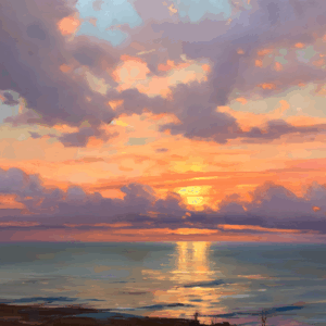 Radiant Sunset Over the Sea – Tranquil Seascape Painting