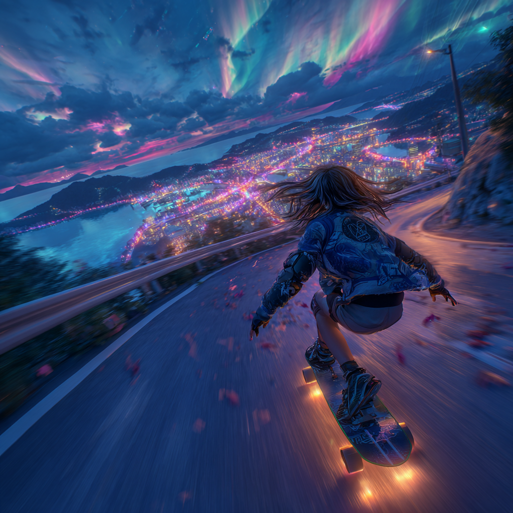Aurora Ride – Skater Under the Northern Lights