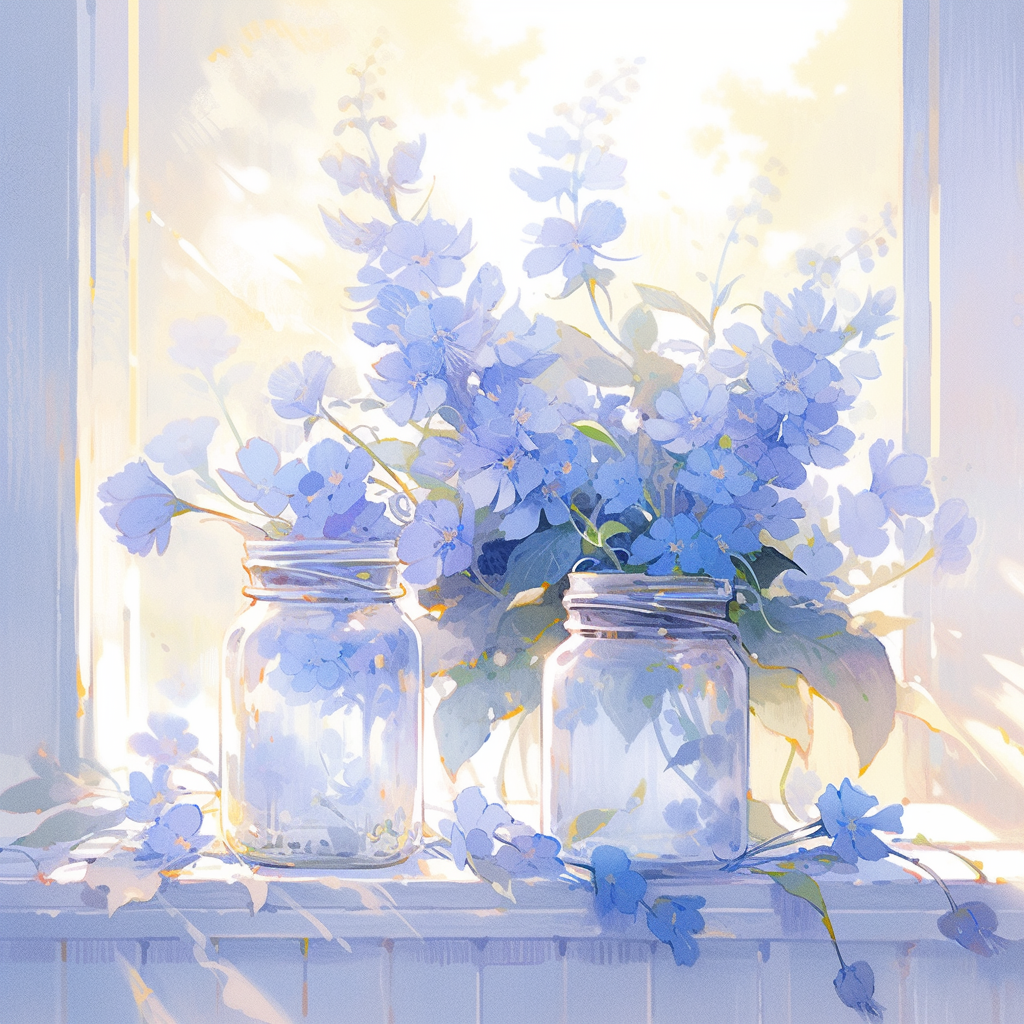 Blue Blossoms by the Window