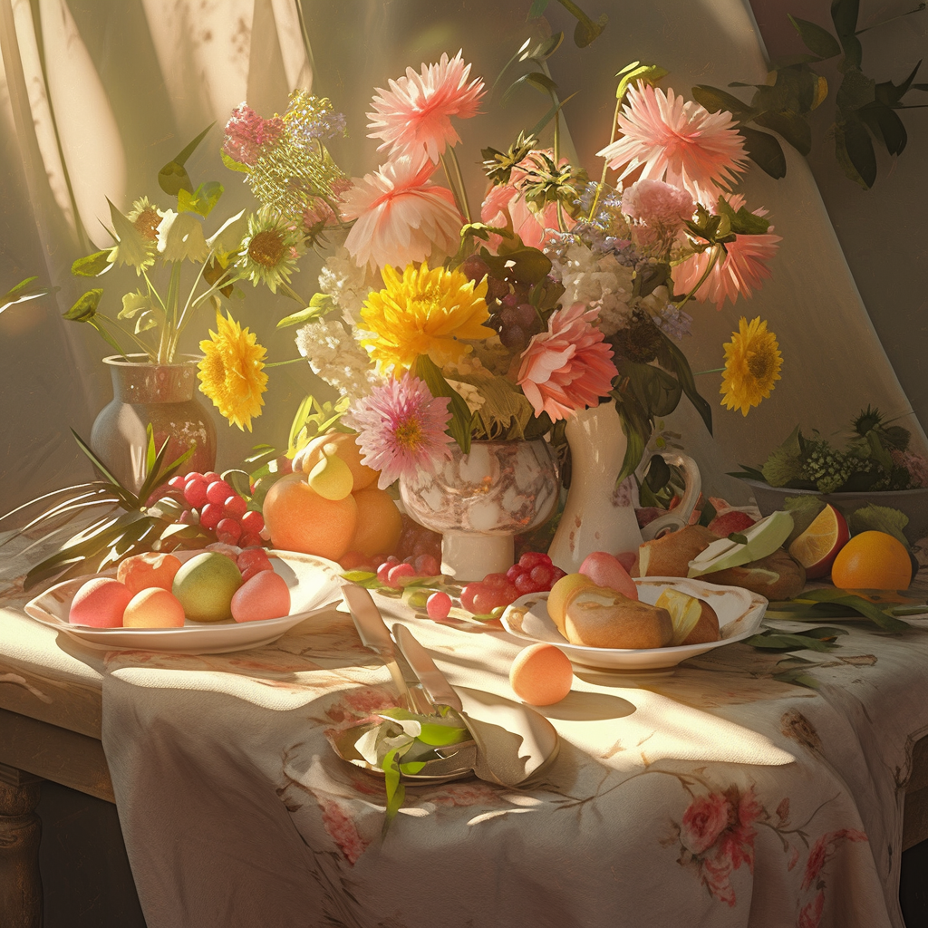 Floral Still Life with Fruits – Classical Elegance