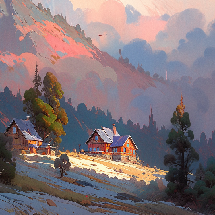 Mountain Retreat at Sunset